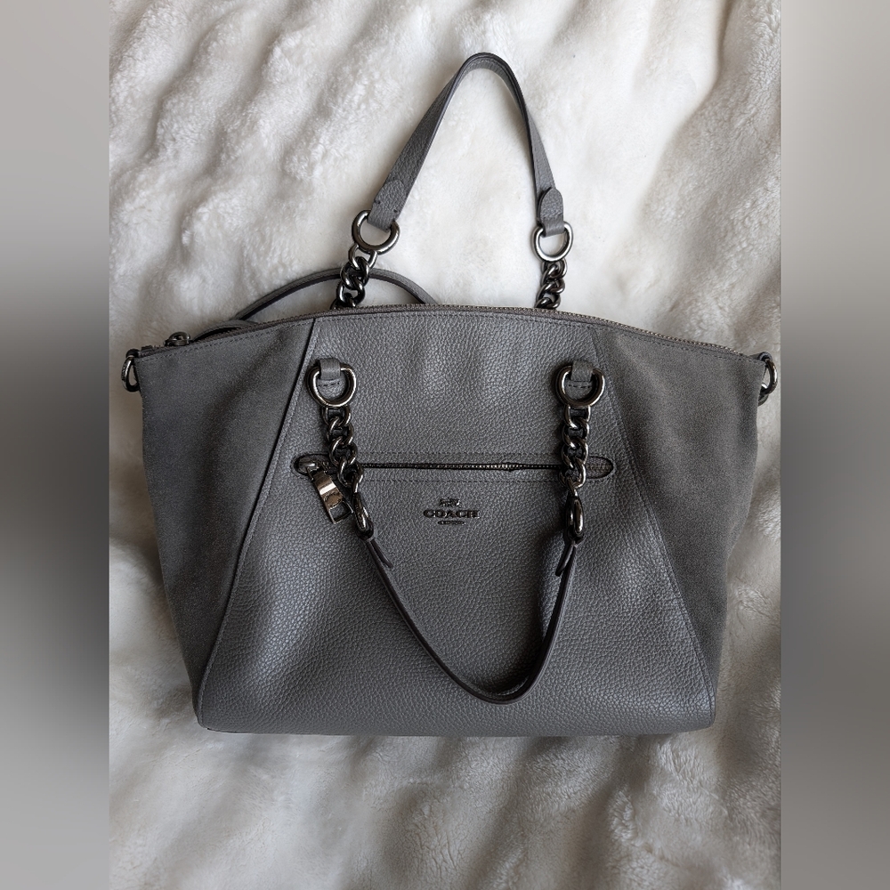 Coach Pebbled Leather & Suede Shoulder Bag Gray Gunmetal Chain Strap H1957-20166